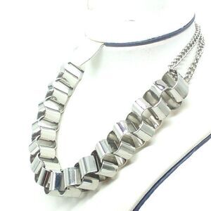 Unisex Box Chain Puffed Link Metal Necklace 17" Silver Tone Lobster Clasp Heavy